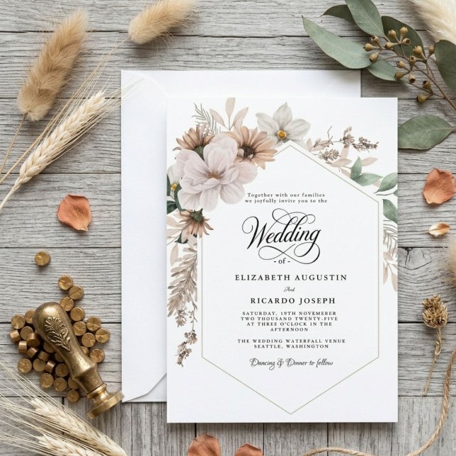Convite Casamento Floral Rústico Boho (Criador carregado)