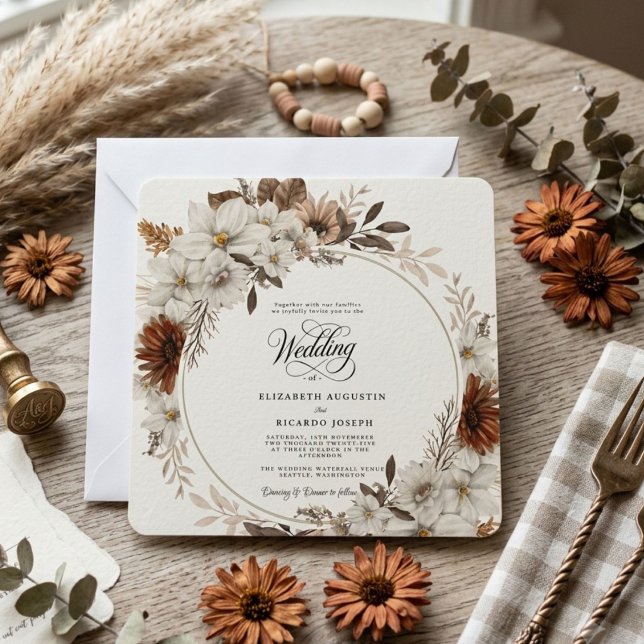 Convite Casamento Floral Rústico Boho (Criador carregado)
