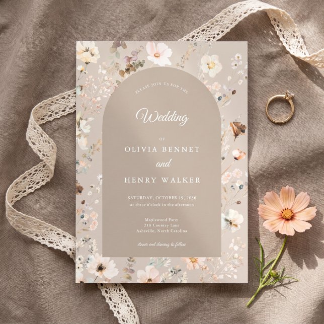 Convite Casamento Floral Rústico Boho Outono Bege (Criador carregado)