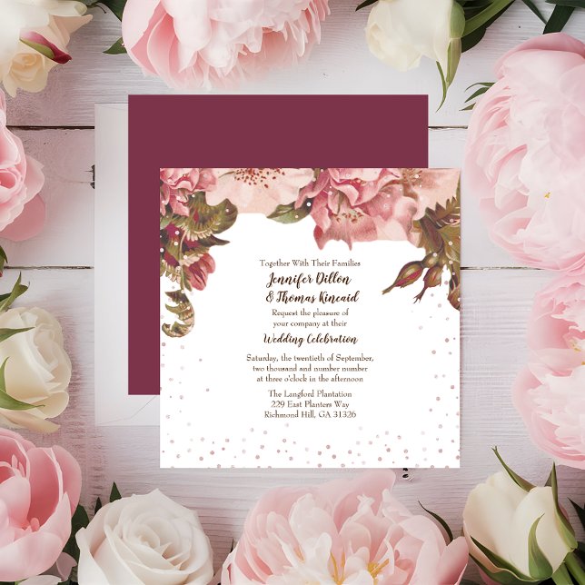 Convite Casamento Floral Rústico Borgonha (Criador carregado)