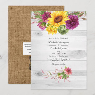Convite Casamento Floral Rústico com Código QR de Sol e Am
