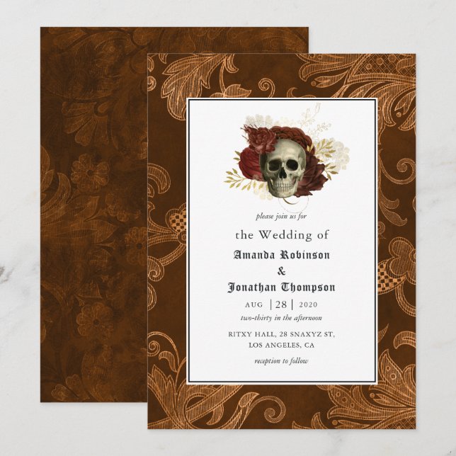 Convite Casamento Floral Rústico Damasco Gótico (Frente/Verso)
