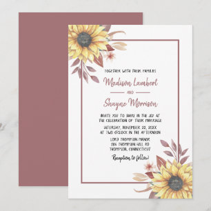 Convite Casamento Floral Rústico de Campo com Girassóis de