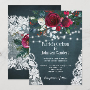 Convite Casamento floral rústico de inverno elegante