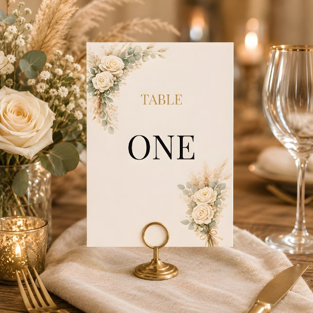 Convite Casamento Floral Rústico de Luxo Com Rosas Marfim (Part of the luxury rustic wedding theme, table number card)
