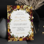Convite Casamento floral rústico de outono de outono<br><div class="desc">Na moda de convite para casamentos florais modernos, rústicos, com modelo de outono, com um belo outono, "burgundy marsala" e "rusty laranja", com folhas secas e folhagem, e um elegante roteiro de caligrafia em ouro. Fácil de personalizar com seus detalhes! O convite é adequado para fins elegantes de final de...</div>