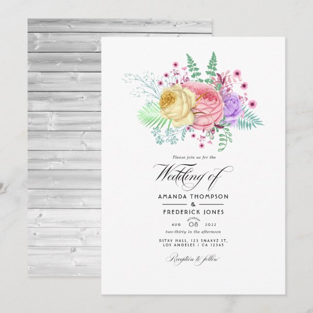 Convite Casamento Floral Rústico de Primavera (Frente/Verso)