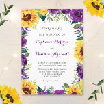Convite Casamento Floral Rústico De Roxo De Girassol<br><div class="desc">Estes convites de casamento apresentam uma borda floral de aquarelas, rosas roxas e folhagem verde. Personalize-os com o seu próprio texto. Estes convites fazem parte de uma coleção que inclui artigos de papelaria de casamento correspondentes. Visite nossa loja para ver o cheio de itens que você pode personalizar para o...</div>