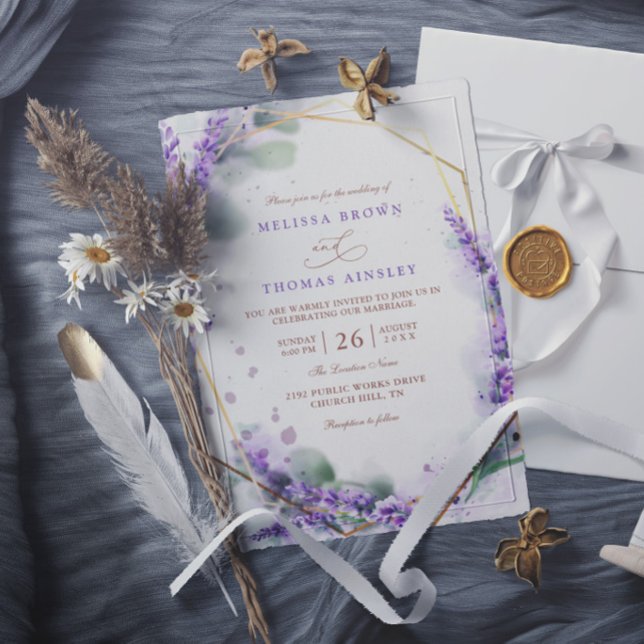 Convite Casamento Floral Rústico Elegante Lavanda Roxa (Criador carregado)