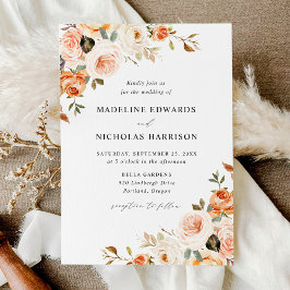 Convite Casamento Floral Rústico em Aquarela de Outono