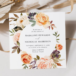 Convite Casamento Floral Rústico em Aquarela de Outono