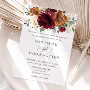 Convite Casamento Floral Rústico em Bege e Laranja Queimad