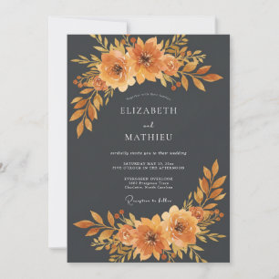 Convite Casamento Floral Rústico em Laranja Queimada