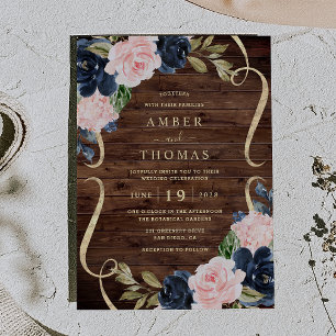 Convite Casamento Floral Rustico Encantador Azul Rosa