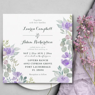 Convite Casamento Floral Rústico Eucalipto Aquarela Roxo