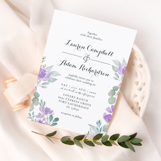 Convite Casamento Floral Rústico Eucalipto Roxo (Criador carregado)