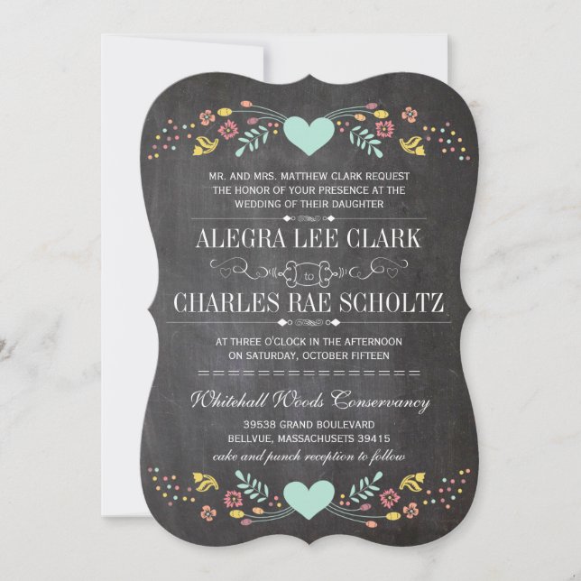 Convite Casamento Floral Rústico Folclórico com Grinalda e (Frente)