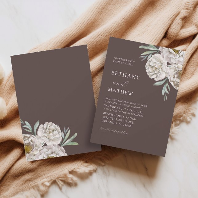 Convite Casamento Floral Rustico Marrom e Branco (Criador carregado)