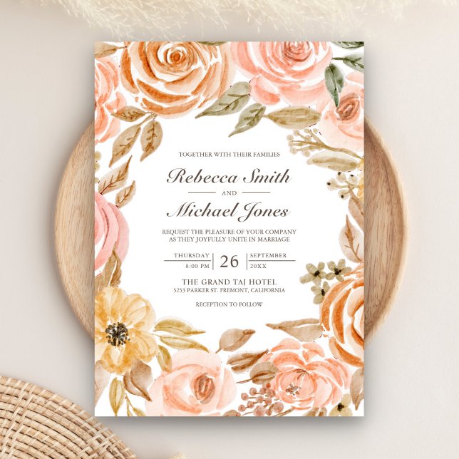 Convite Casamento Floral Rústico Outonal Terroso de Outono (Criador carregado)