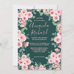 Convite Casamento Floral Rústico Rosa Bege Verde Esmeralda
