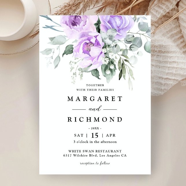Convite Casamento Floral Rústico Roxo Empoeirado  (Criador carregado)