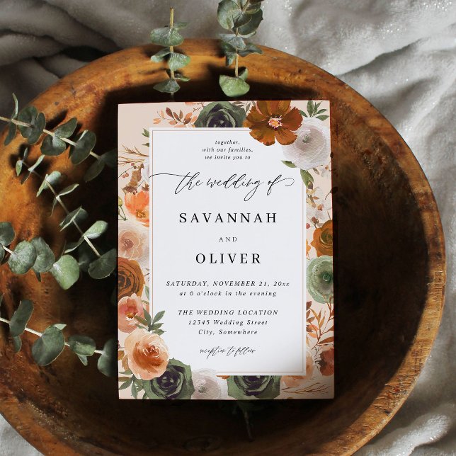 Convite Casamento Floral S2 Green & Terra Cotta - Beige (Criador carregado)
