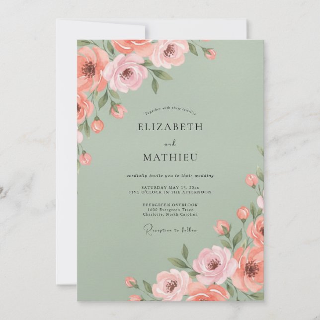 Convite Casamento Floral Sage Blush em Flor (Frente)