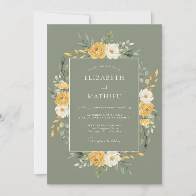 Convite Casamento Floral Sage Gold (Frente)