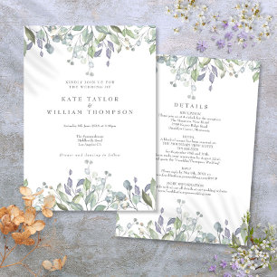 Convite Casamento Floral Sage Lilac Greenery Tudo Em Um