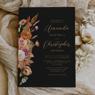 Convite Casamento Floral Script Outono Escuro