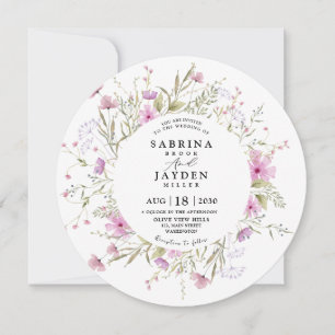 Convite Casamento Floral Selvagem Cor-de-Rosa-Esbranquiçad