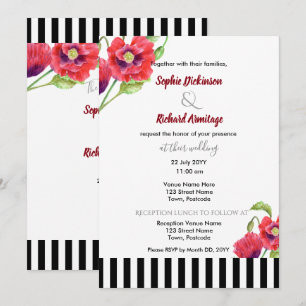Convite Casamento Floral Selvagem Papoulas Vermelhas Aquar