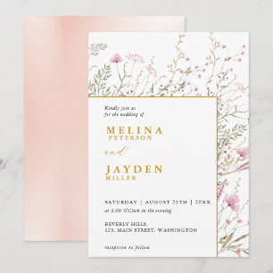 Convite Casamento Floral Selvagem Rosa Elegante