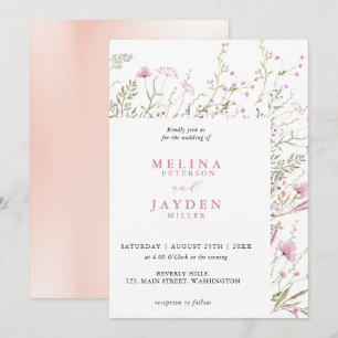 Convite Casamento Floral Selvagem Rosa Elegante
