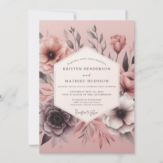 Convite Casamento Floral Sépia Rubor (Frente)