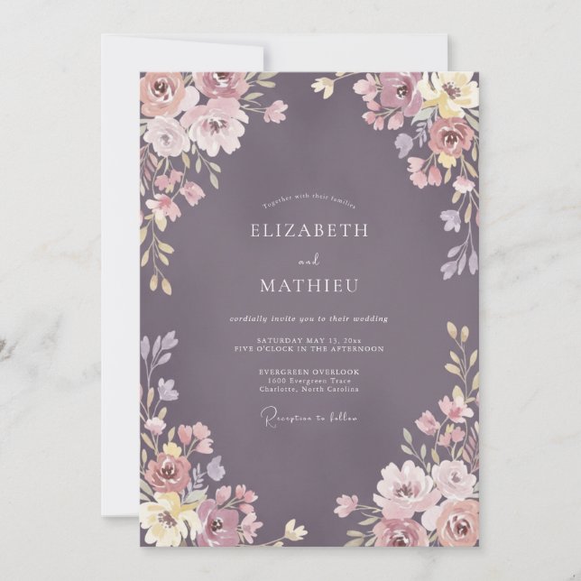 Convite Casamento Floral Seráfico Malva (Frente)