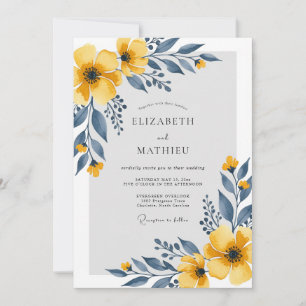 Convite Casamento Floral Sereno Amarelo Mostarda