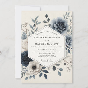 Convite Casamento Floral Sereno Azul Ardesia