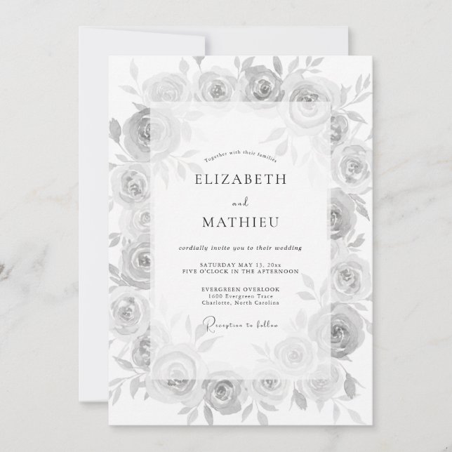 Convite Casamento Floral Sereno Cinza (Frente)