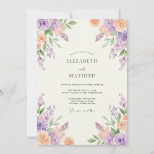 Convite Casamento Floral Sereno de Lavanda e Pêssego