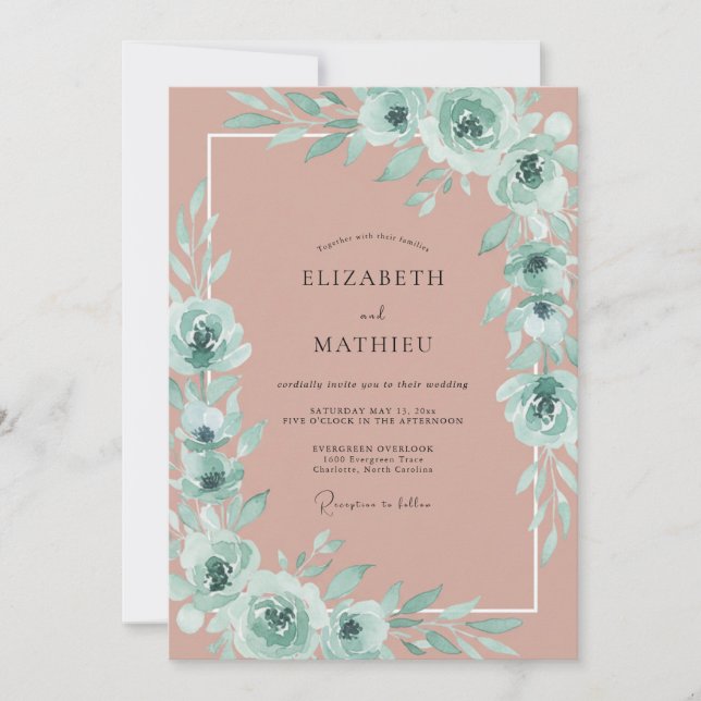 Convite Casamento Floral Sereno Malva (Frente)