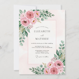 Convite Casamento Floral Sereno Rosa Bege