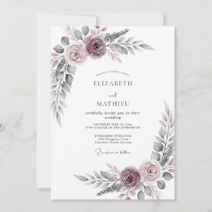 Convite Casamento Floral Sereno Rosa Poeirento