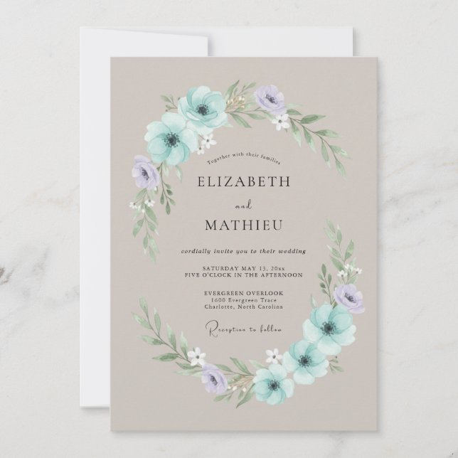 Convite Casamento Floral Sereno Verde Menta (Frente)
