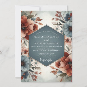 Convite Casamento Floral Silenciado Slate & Sienna
