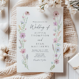 Convite Casamento Floral Silvestre Pastel Vintage