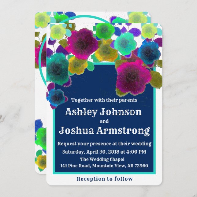 Convite casamento floral simples (Frente/Verso)