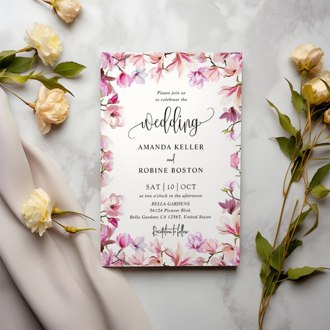 Convite Casamento Floral Simples Cor de Água Rosa (Criador carregado)