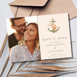 Convite Casamento Floral Simples de Boho Náutico Salvar a