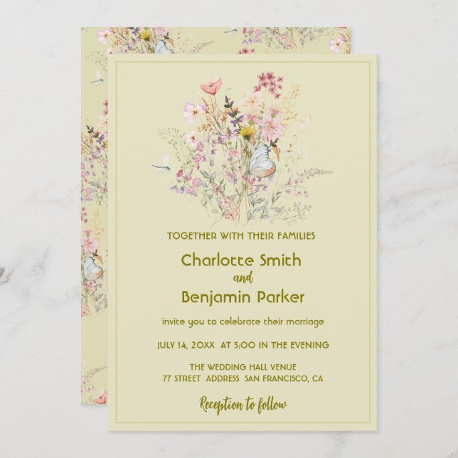 Convite Casamento floral simples de buquês de flores selva (Frente/Verso)